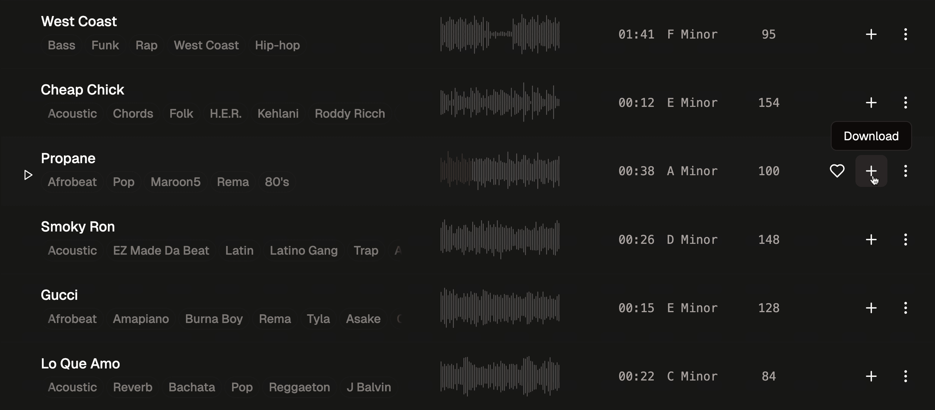 Screenshot of the credit/download UI (similar to Splice's credit system)